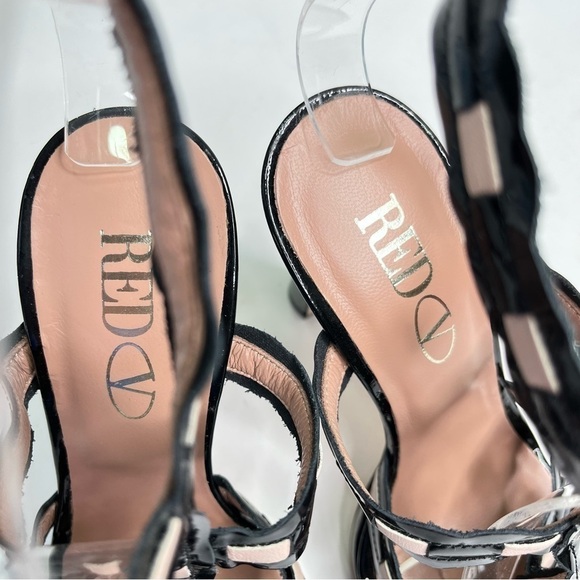 NEW RED Valentino Black Patent Leather Blush Pink Bow Strappy Sexy Heels Sandals - Picture 9 of 13